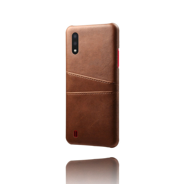For Samsung Galaxy A01 Calf Texture PC + PU Leather Back Cover Shockproof Case with Dual Card Slots