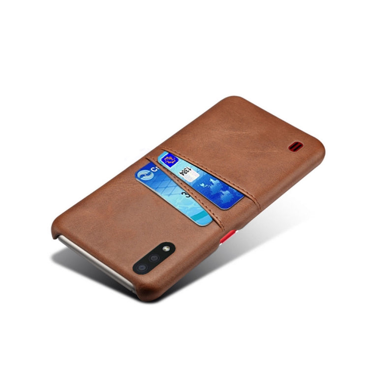 For Samsung Galaxy A01 Calf Texture PC + PU Leather Back Cover Shockproof Case with Dual Card Slots