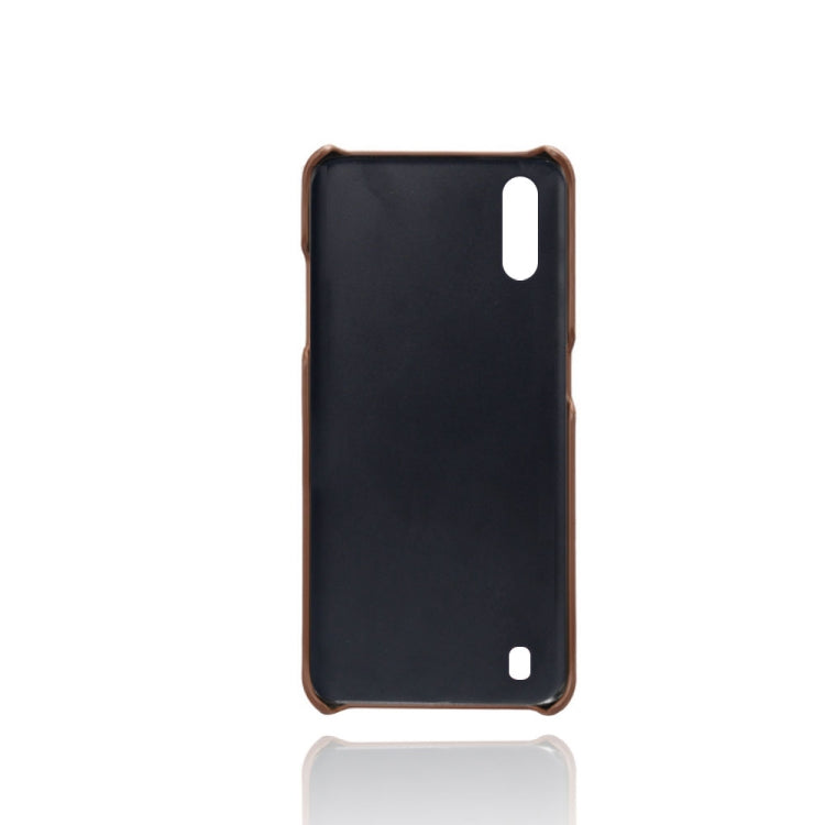 For Samsung Galaxy A01 Calf Texture PC + PU Leather Back Cover Shockproof Case with Dual Card Slots
