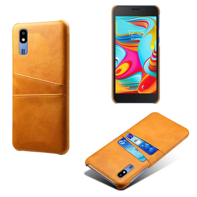 For Samsung Galaxy A2 Core Calf Texture PC + PU Leather Back Cover Shockproof Case with Dual Card Slots