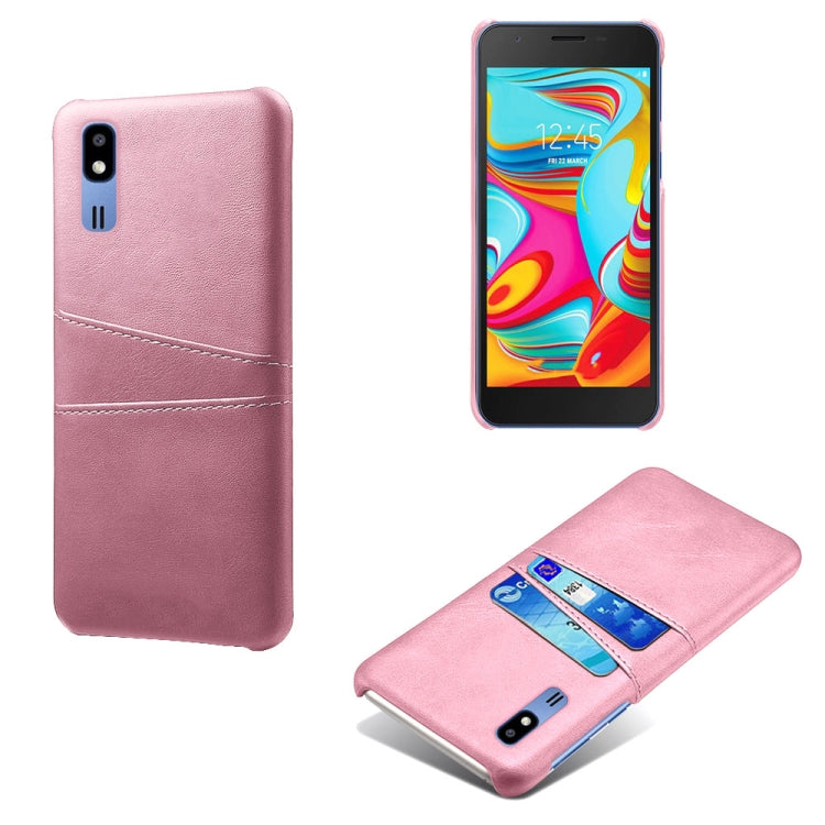 For Samsung Galaxy A2 Core Calf Texture PC + PU Leather Back Cover Shockproof Case with Dual Card Slots