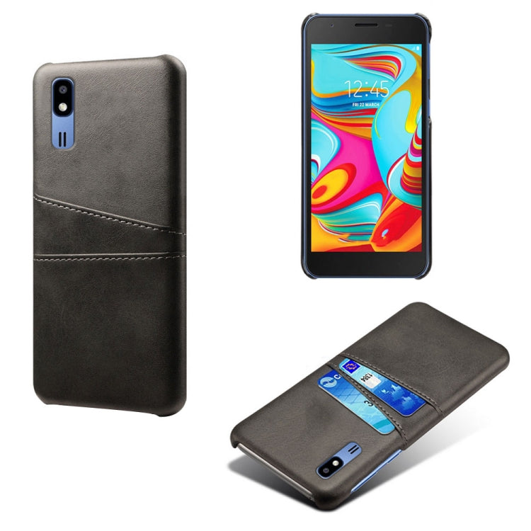 For Samsung Galaxy A2 Core Calf Texture PC + PU Leather Back Cover Shockproof Case with Dual Card Slots