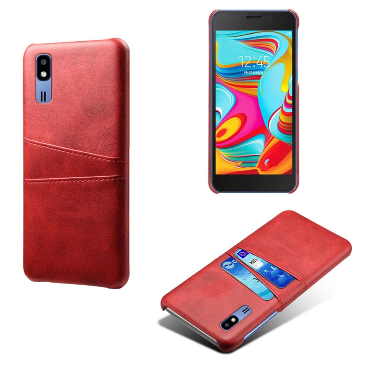 For Samsung Galaxy A2 Core Calf Texture PC + PU Leather Back Cover Shockproof Case with Dual Card Slots