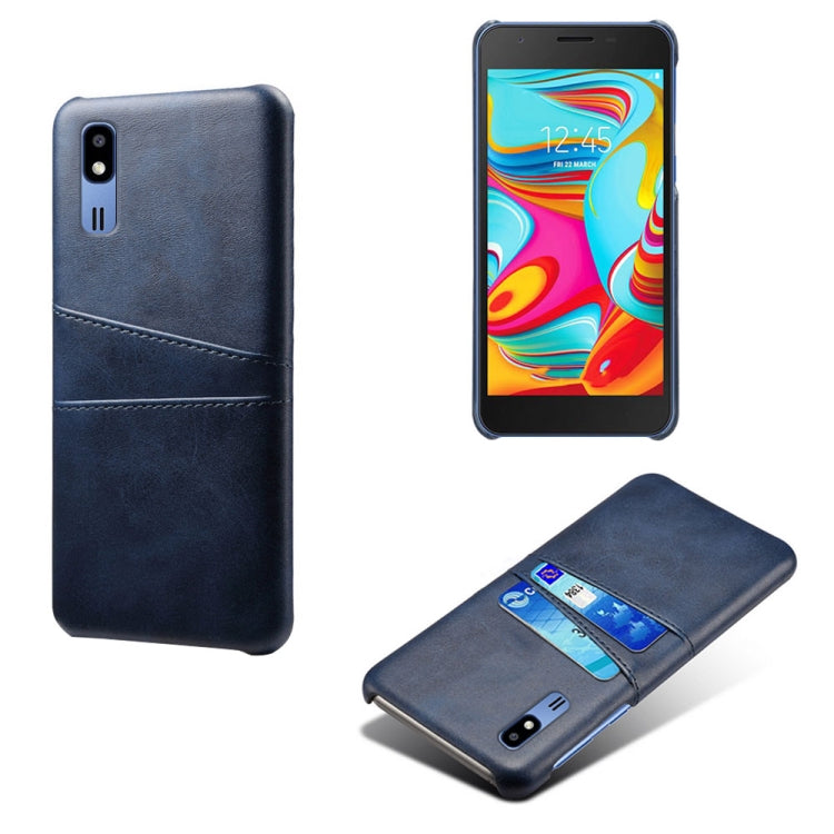 For Samsung Galaxy A2 Core Calf Texture PC + PU Leather Back Cover Shockproof Case with Dual Card Slots