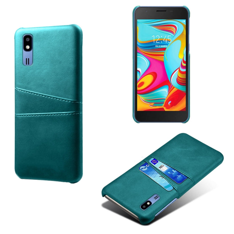 For Samsung Galaxy A2 Core Calf Texture PC + PU Leather Back Cover Shockproof Case with Dual Card Slots