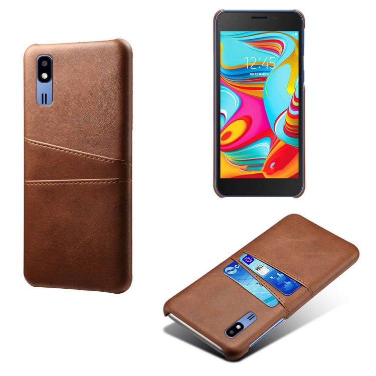 For Samsung Galaxy A2 Core Calf Texture PC + PU Leather Back Cover Shockproof Case with Dual Card Slots