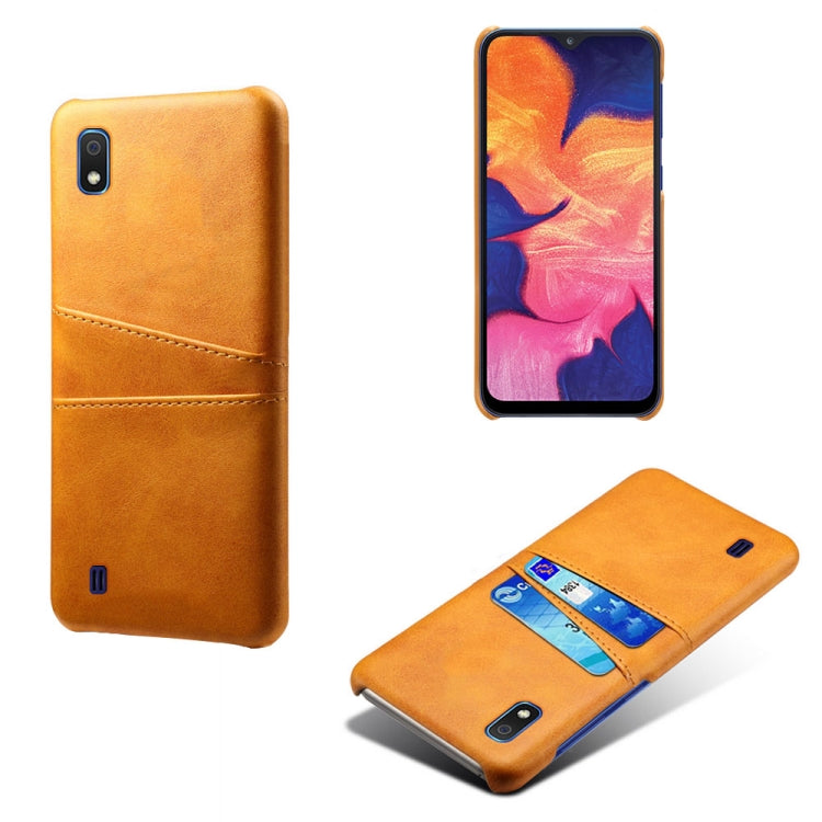 For Samsung Galaxy A10 Calf Texture PC + PU Leather Back Cover Shockproof Case with Dual Card Slots