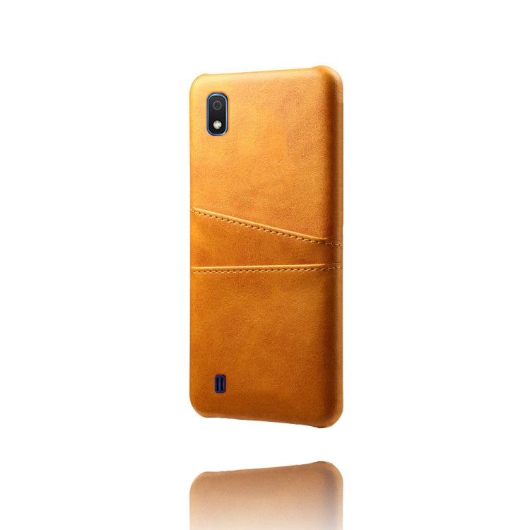 For Samsung Galaxy A10 Calf Texture PC + PU Leather Back Cover Shockproof Case with Dual Card Slots