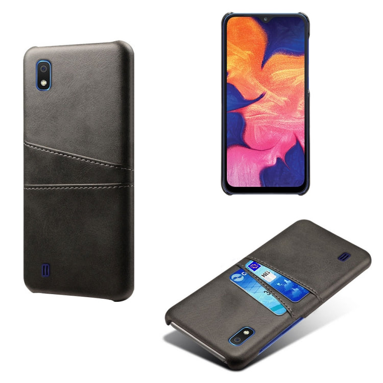 For Samsung Galaxy A10 Calf Texture PC + PU Leather Back Cover Shockproof Case with Dual Card Slots