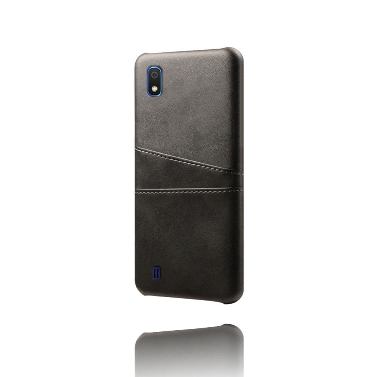 For Samsung Galaxy A10 Calf Texture PC + PU Leather Back Cover Shockproof Case with Dual Card Slots