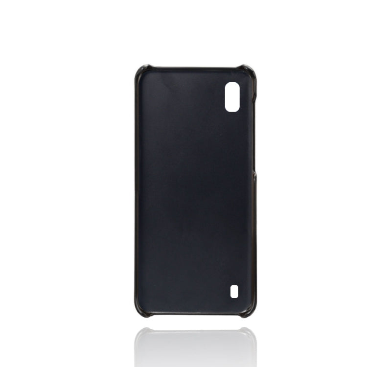 For Samsung Galaxy A10 Calf Texture PC + PU Leather Back Cover Shockproof Case with Dual Card Slots