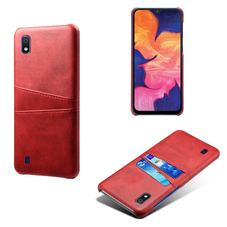 For Samsung Galaxy A10 Calf Texture PC + PU Leather Back Cover Shockproof Case with Dual Card Slots