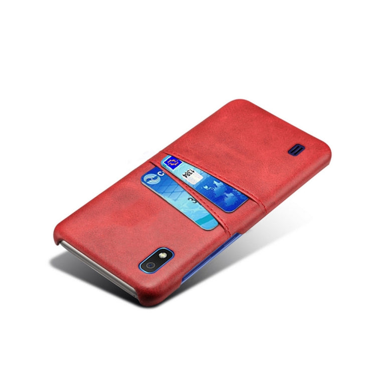 For Samsung Galaxy A10 Calf Texture PC + PU Leather Back Cover Shockproof Case with Dual Card Slots