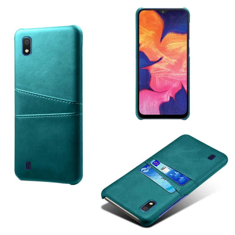 For Samsung Galaxy A10 Calf Texture PC + PU Leather Back Cover Shockproof Case with Dual Card Slots