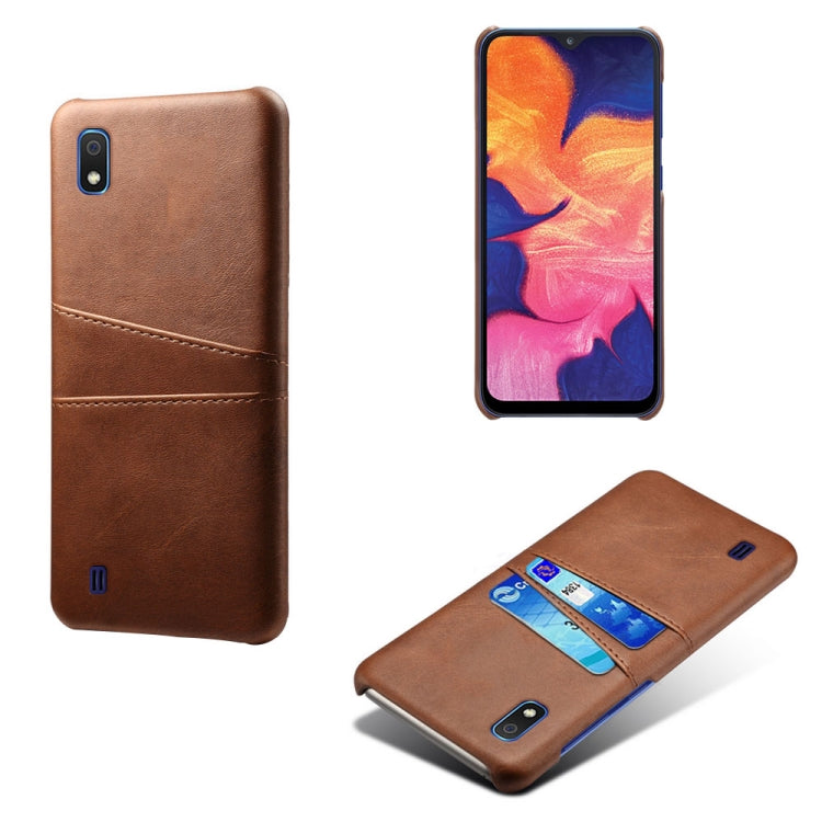 For Samsung Galaxy A10 Calf Texture PC + PU Leather Back Cover Shockproof Case with Dual Card Slots