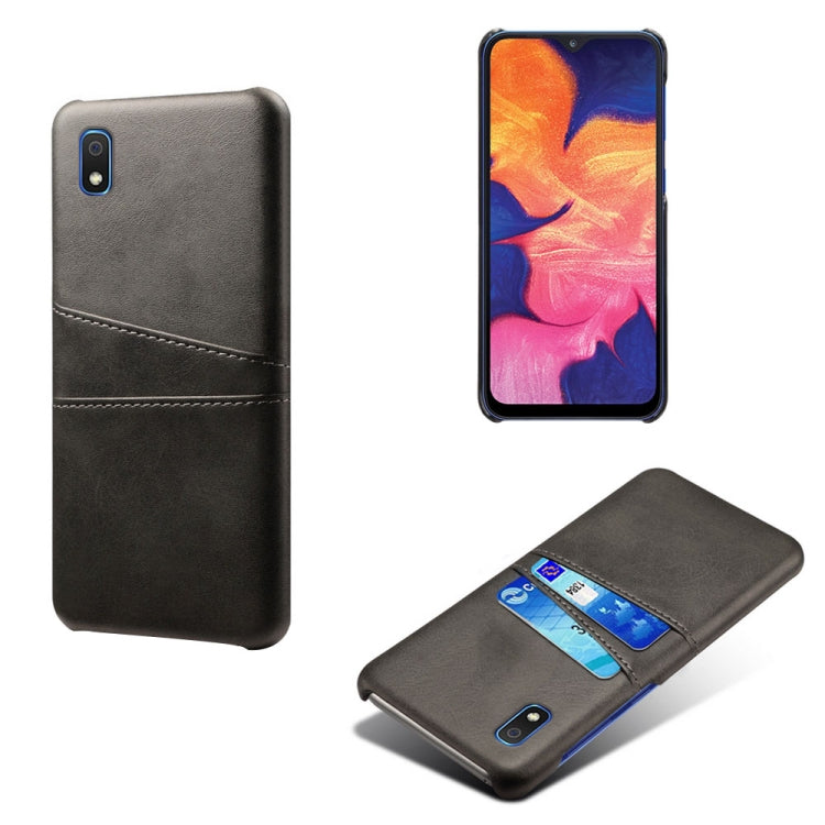 For Samsung Galaxy A10e Calf Texture PC + PU Leather Back Cover Shockproof Case with Dual Card Slots