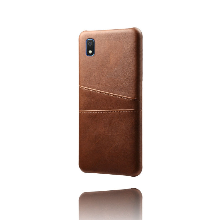 For Samsung Galaxy A10e Calf Texture PC + PU Leather Back Cover Shockproof Case with Dual Card Slots