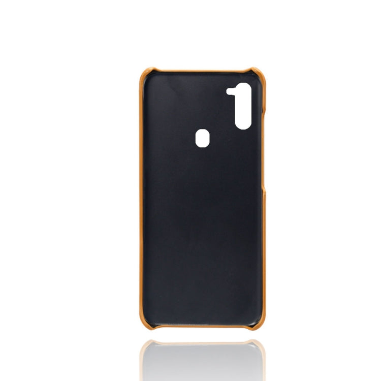 For Samsung Galaxy A11 Calf Texture PC + PU Leather Back Cover Shockproof Case with Dual Card Slots