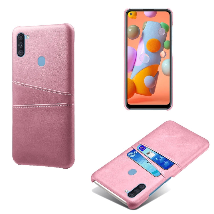 For Samsung Galaxy A11 Calf Texture PC + PU Leather Back Cover Shockproof Case with Dual Card Slots