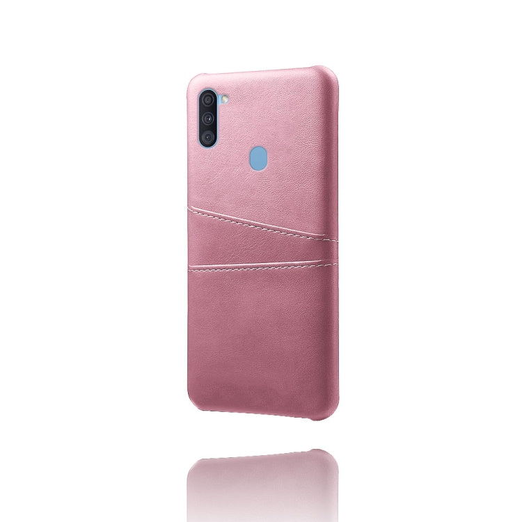 For Samsung Galaxy A11 Calf Texture PC + PU Leather Back Cover Shockproof Case with Dual Card Slots