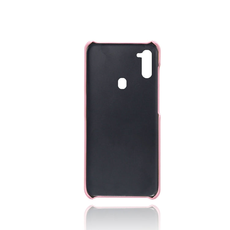 For Samsung Galaxy A11 Calf Texture PC + PU Leather Back Cover Shockproof Case with Dual Card Slots