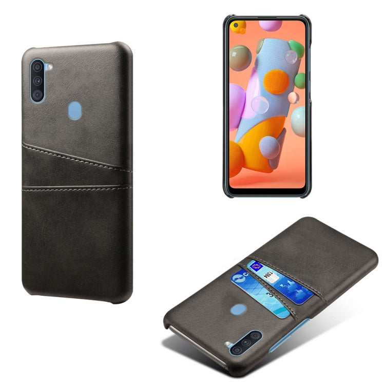 For Samsung Galaxy A11 Calf Texture PC + PU Leather Back Cover Shockproof Case with Dual Card Slots