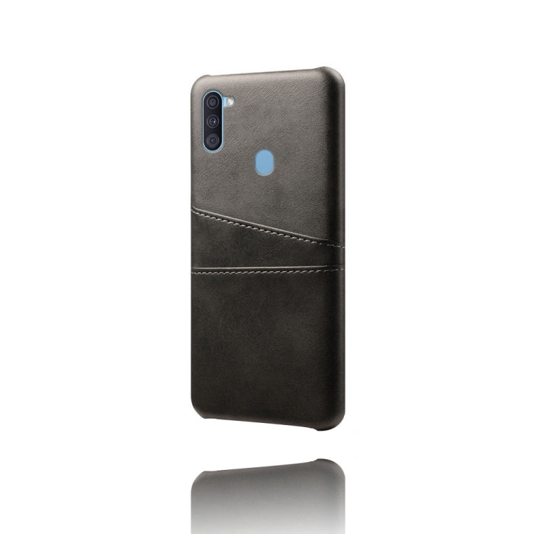 For Samsung Galaxy A11 Calf Texture PC + PU Leather Back Cover Shockproof Case with Dual Card Slots