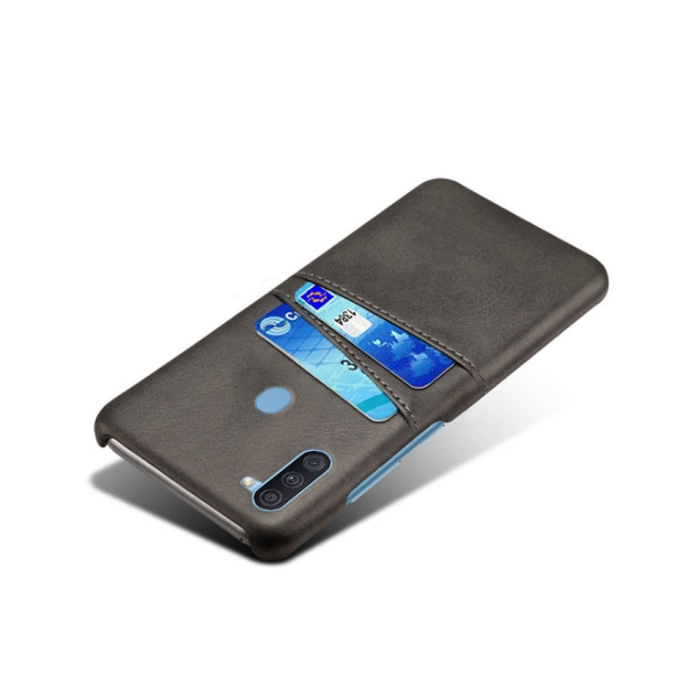 For Samsung Galaxy A11 Calf Texture PC + PU Leather Back Cover Shockproof Case with Dual Card Slots