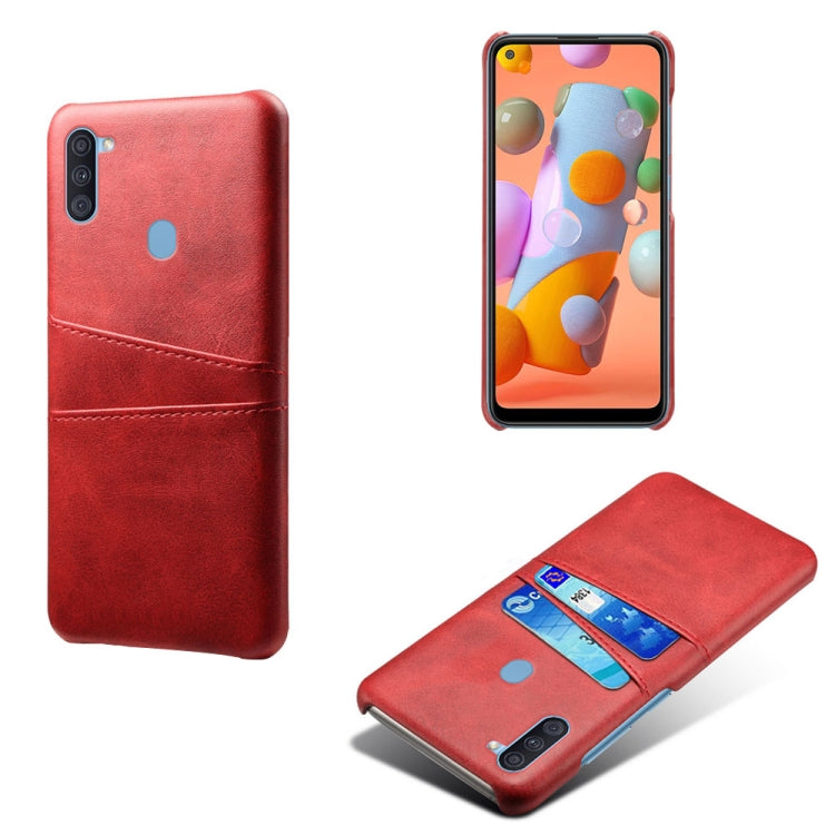 For Samsung Galaxy A11 Calf Texture PC + PU Leather Back Cover Shockproof Case with Dual Card Slots