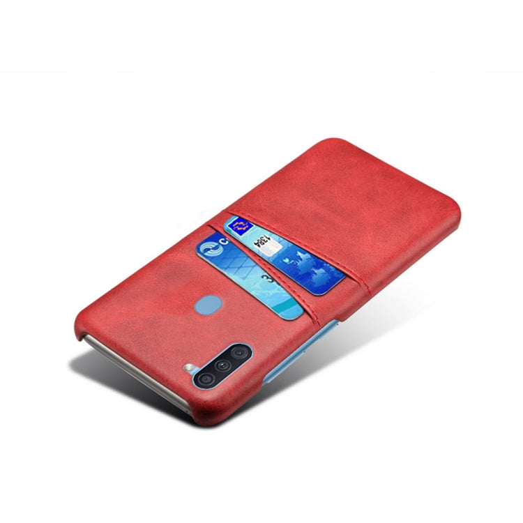 For Samsung Galaxy A11 Calf Texture PC + PU Leather Back Cover Shockproof Case with Dual Card Slots