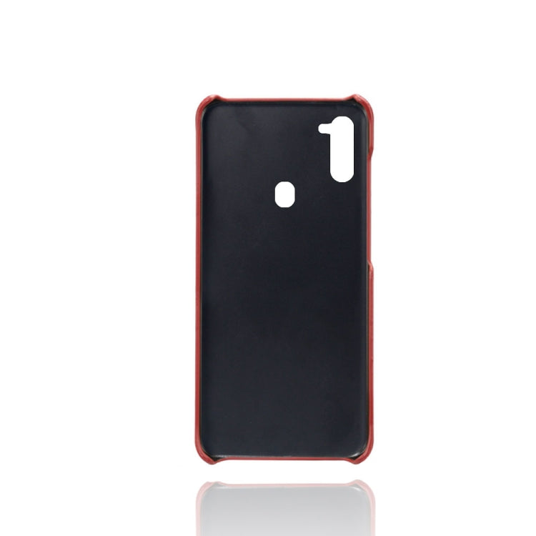 For Samsung Galaxy A11 Calf Texture PC + PU Leather Back Cover Shockproof Case with Dual Card Slots
