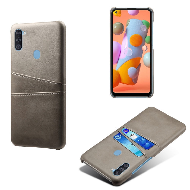 For Samsung Galaxy A11 Calf Texture PC + PU Leather Back Cover Shockproof Case with Dual Card Slots