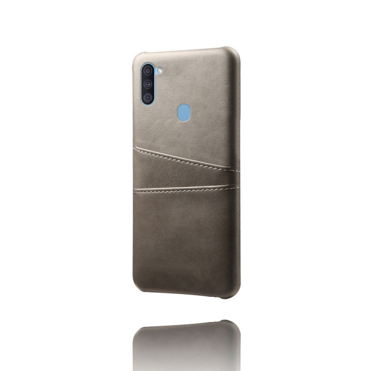 For Samsung Galaxy A11 Calf Texture PC + PU Leather Back Cover Shockproof Case with Dual Card Slots