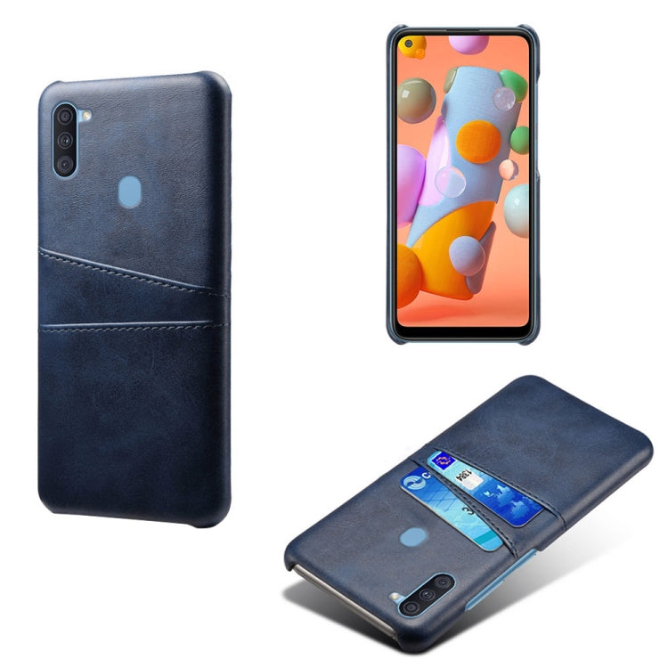 For Samsung Galaxy A11 Calf Texture PC + PU Leather Back Cover Shockproof Case with Dual Card Slots