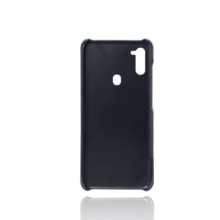 For Samsung Galaxy A11 Calf Texture PC + PU Leather Back Cover Shockproof Case with Dual Card Slots