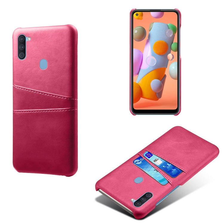 For Samsung Galaxy A11 Calf Texture PC + PU Leather Back Cover Shockproof Case with Dual Card Slots