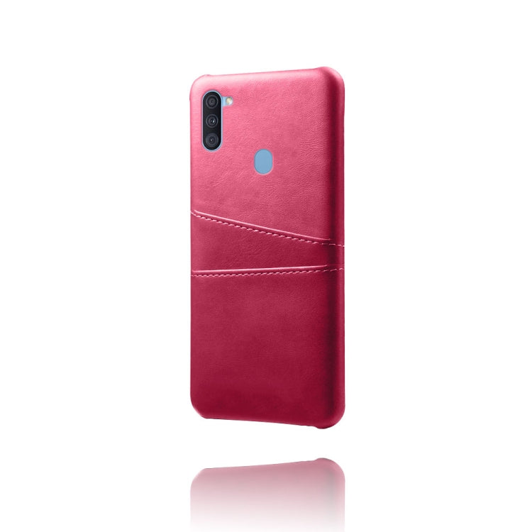For Samsung Galaxy A11 Calf Texture PC + PU Leather Back Cover Shockproof Case with Dual Card Slots