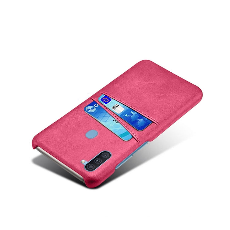 For Samsung Galaxy A11 Calf Texture PC + PU Leather Back Cover Shockproof Case with Dual Card Slots
