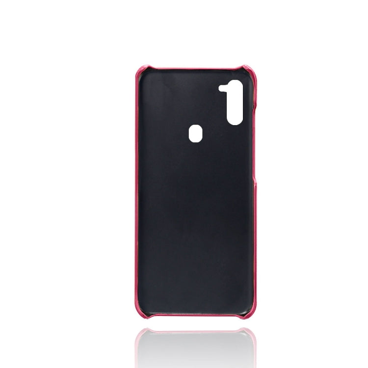 For Samsung Galaxy A11 Calf Texture PC + PU Leather Back Cover Shockproof Case with Dual Card Slots