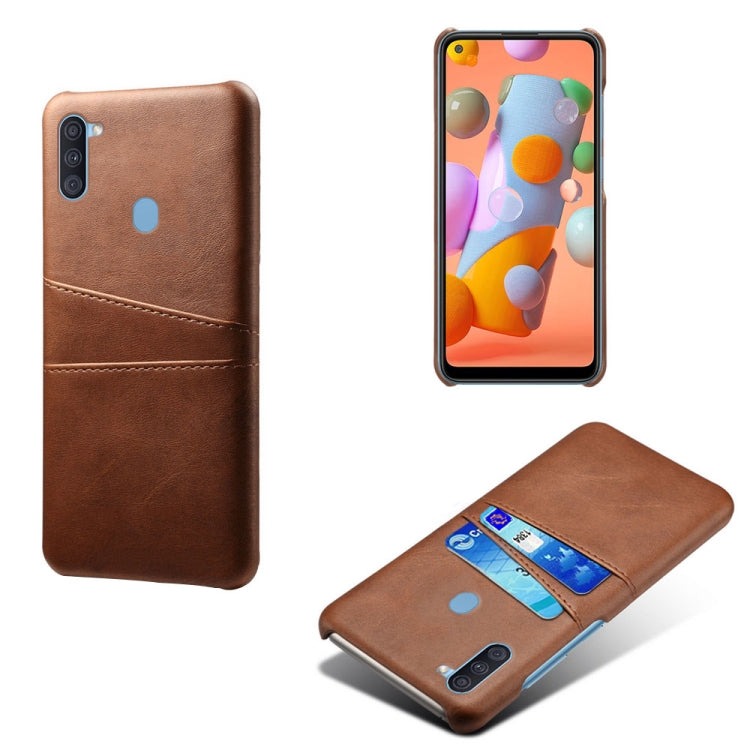 For Samsung Galaxy A11 Calf Texture PC + PU Leather Back Cover Shockproof Case with Dual Card Slots