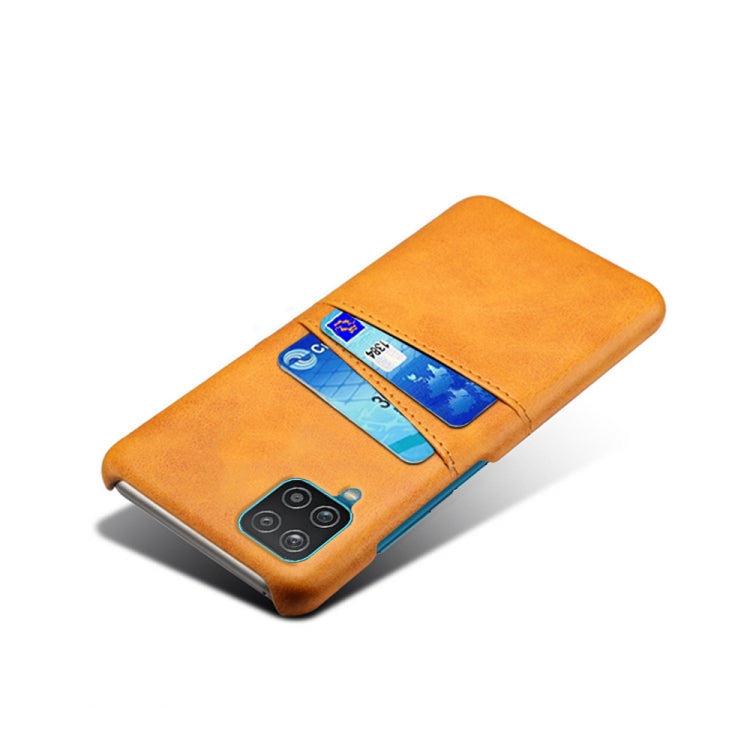 For Samsung Galaxy A12 Calf Texture PC + PU Leather Back Cover Shockproof Case with Dual Card Slots
