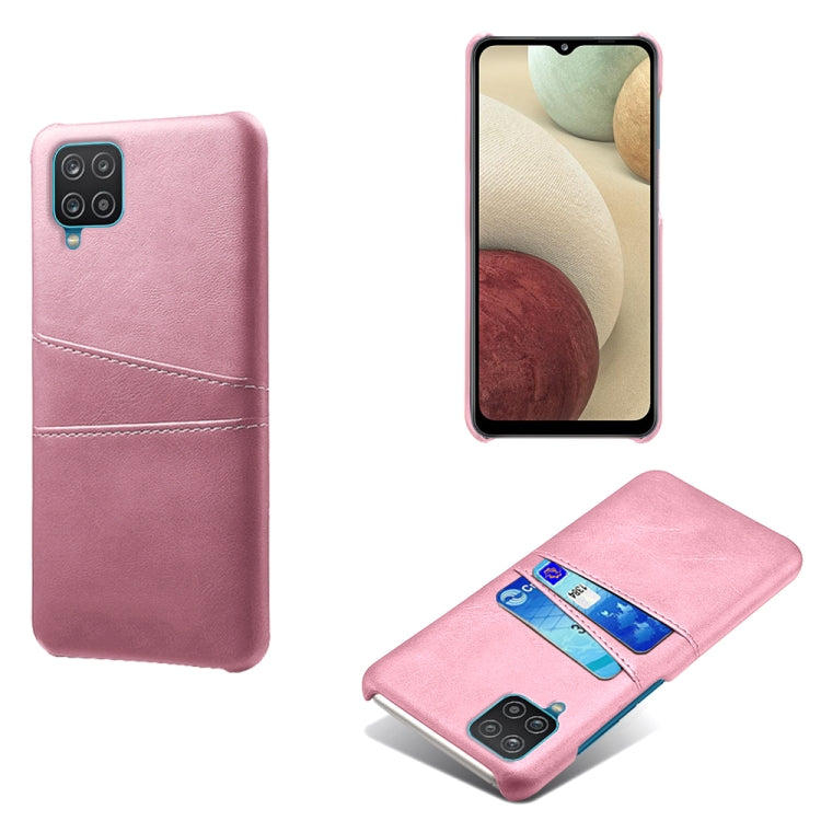 For Samsung Galaxy A12 Calf Texture PC + PU Leather Back Cover Shockproof Case with Dual Card Slots