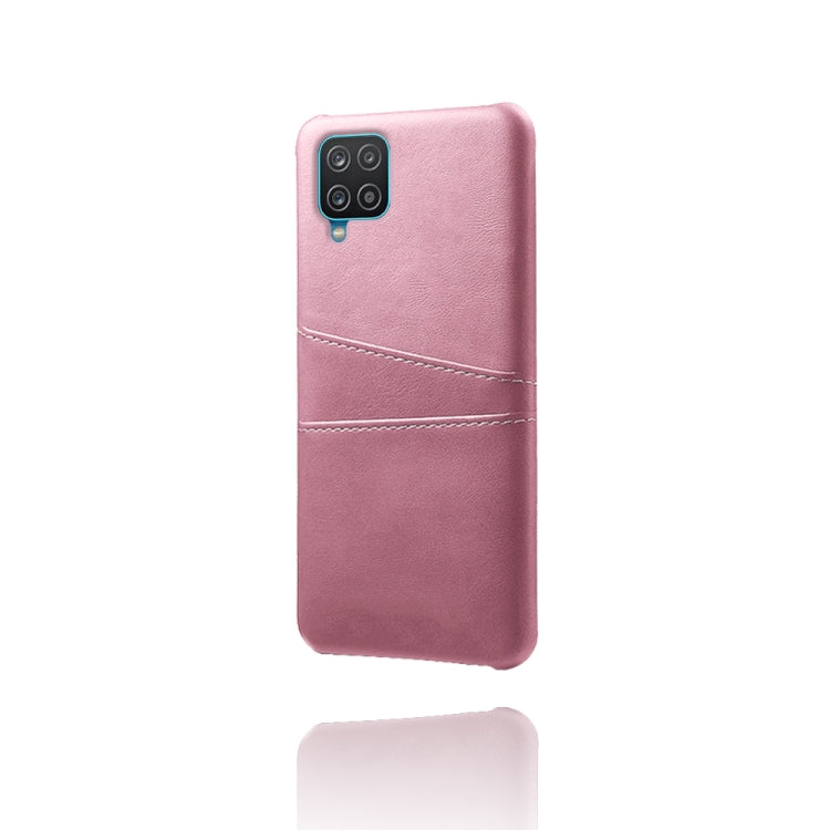For Samsung Galaxy A12 Calf Texture PC + PU Leather Back Cover Shockproof Case with Dual Card Slots