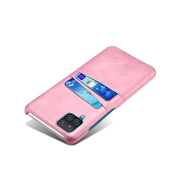 For Samsung Galaxy A12 Calf Texture PC + PU Leather Back Cover Shockproof Case with Dual Card Slots