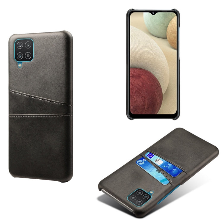For Samsung Galaxy A12 Calf Texture PC + PU Leather Back Cover Shockproof Case with Dual Card Slots