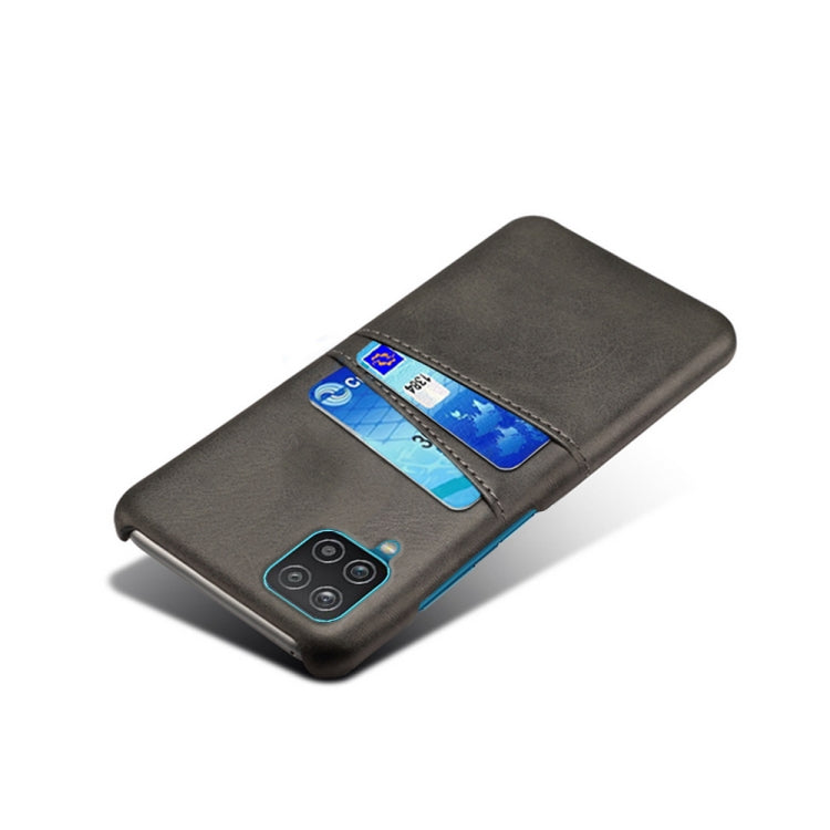 For Samsung Galaxy A12 Calf Texture PC + PU Leather Back Cover Shockproof Case with Dual Card Slots