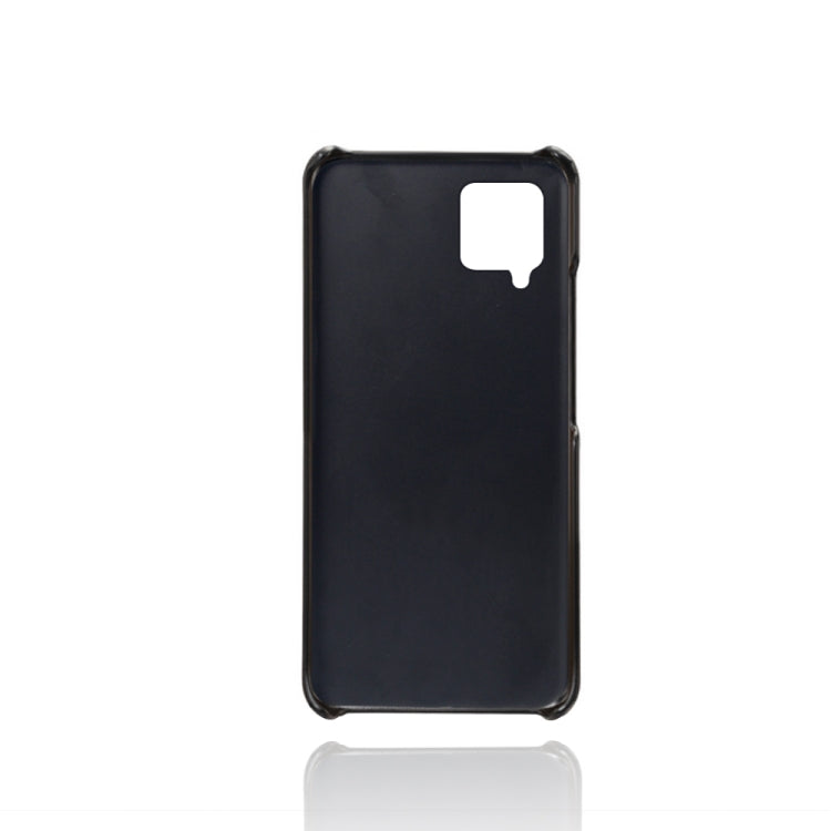 For Samsung Galaxy A12 Calf Texture PC + PU Leather Back Cover Shockproof Case with Dual Card Slots