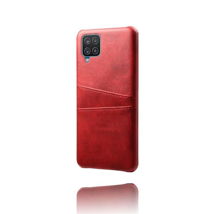 For Samsung Galaxy A12 Calf Texture PC + PU Leather Back Cover Shockproof Case with Dual Card Slots