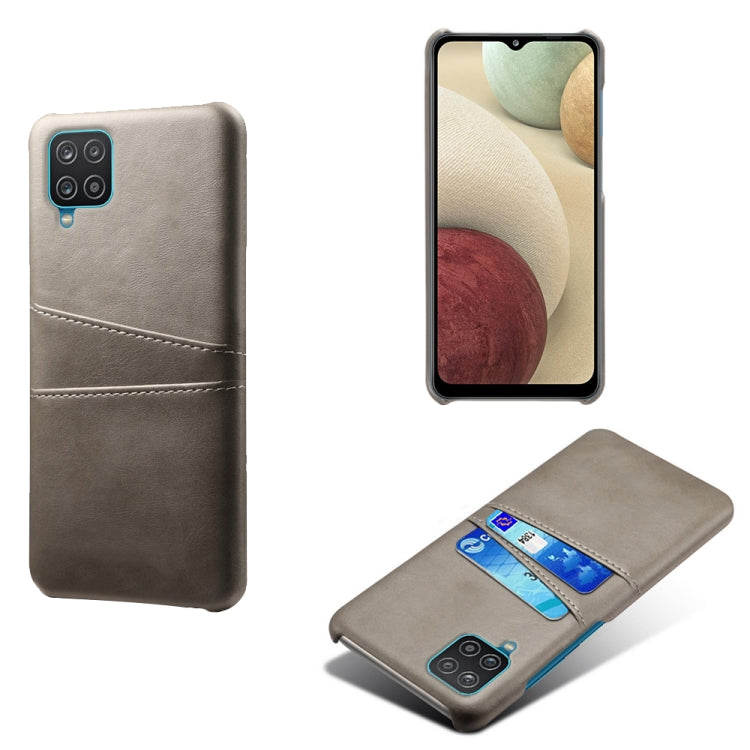 For Samsung Galaxy A12 Calf Texture PC + PU Leather Back Cover Shockproof Case with Dual Card Slots
