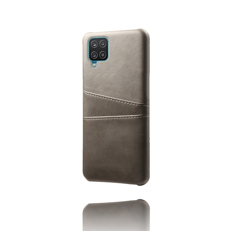 For Samsung Galaxy A12 Calf Texture PC + PU Leather Back Cover Shockproof Case with Dual Card Slots